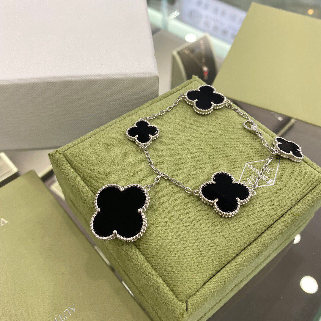 [VA]CLOVER 5 MOTIFS SIVLER ONYX BRACELET