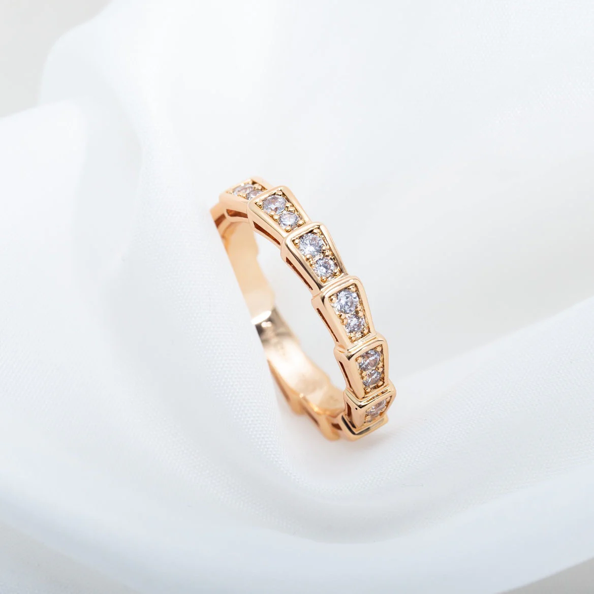[BV]SERPENTI RING PINK GOLD DIAMOND PAVED 3MM