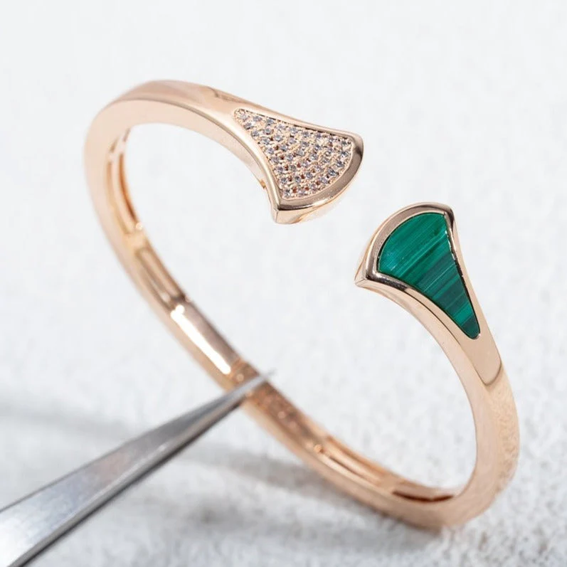 [BV]DREAM BRACELET OPEN MALACHITE PINK GOLD