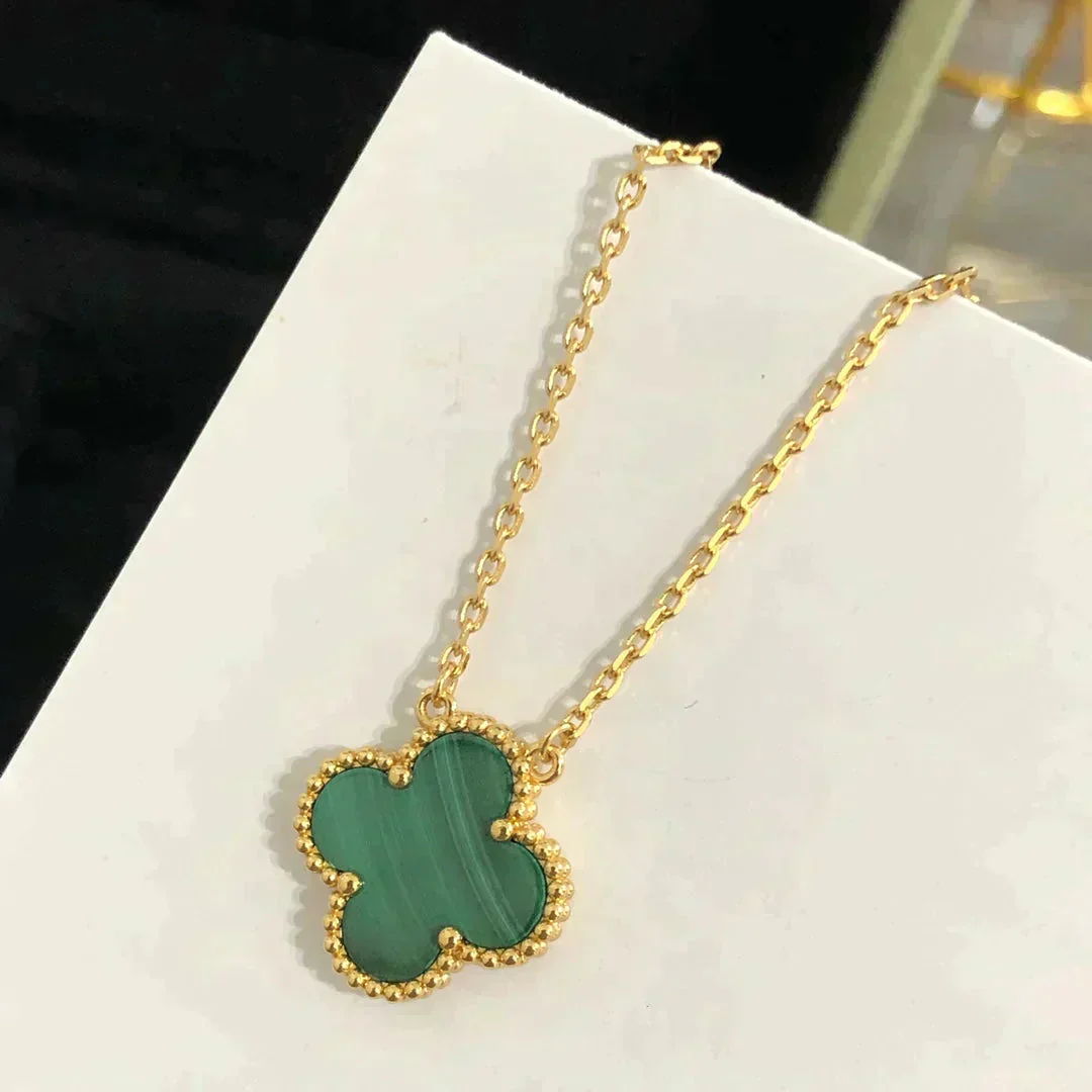 [VA]CLOVER 15MM MALACHITE SINGLE FLOWER  NECKLACE