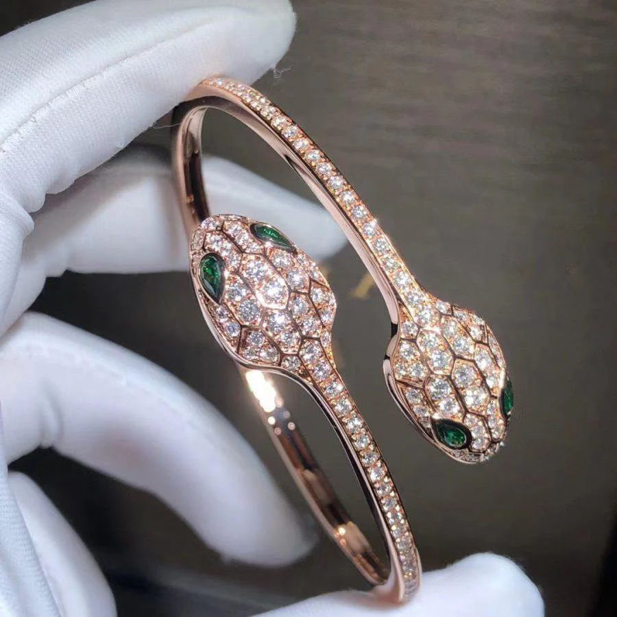 [BV]SERPENTI BRACELET PINK GOLD MALACHITE DIAMOND DOUBLE SNAKE