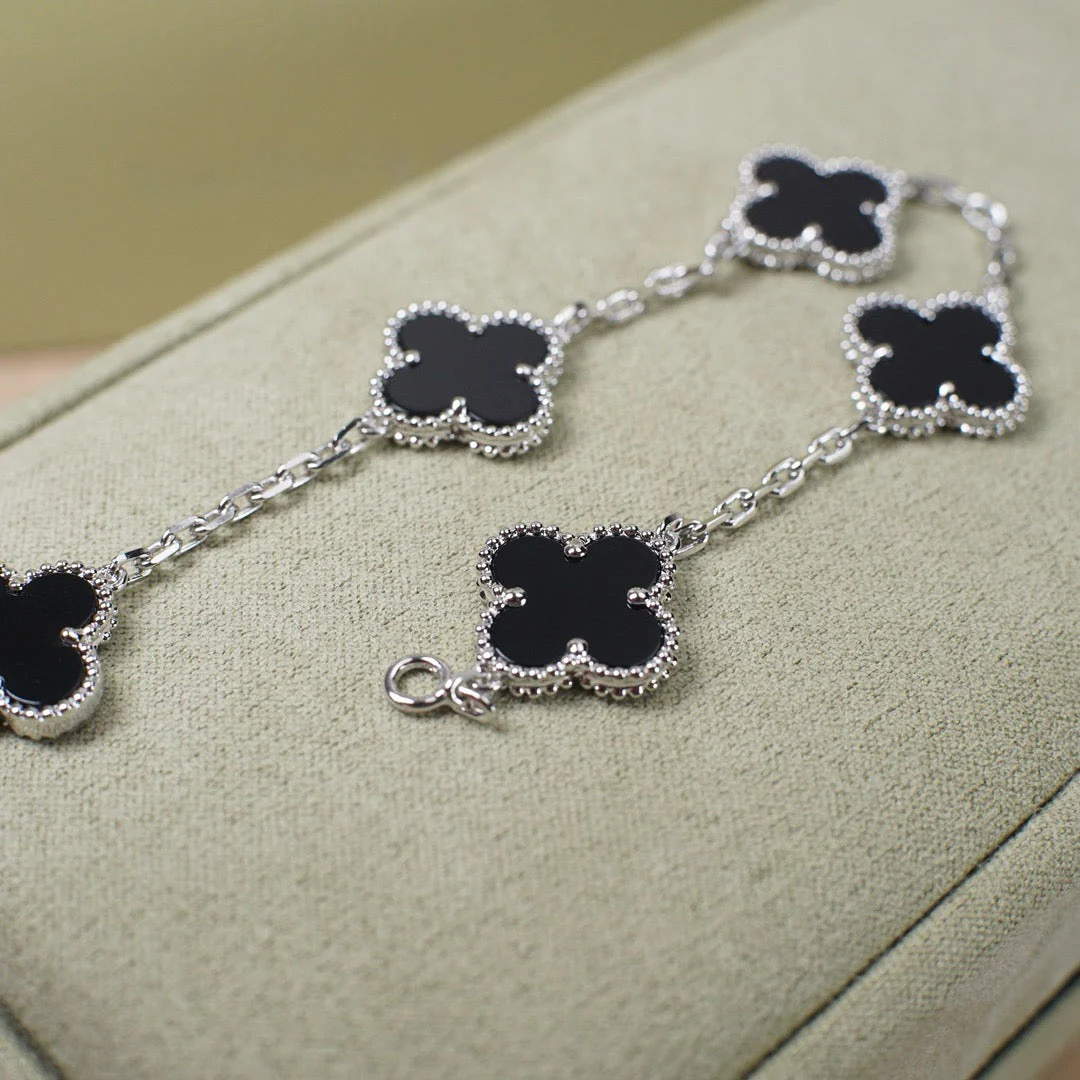 [VA]CLOVER 5 MOTIF ONYXS  BRACELET SILVER