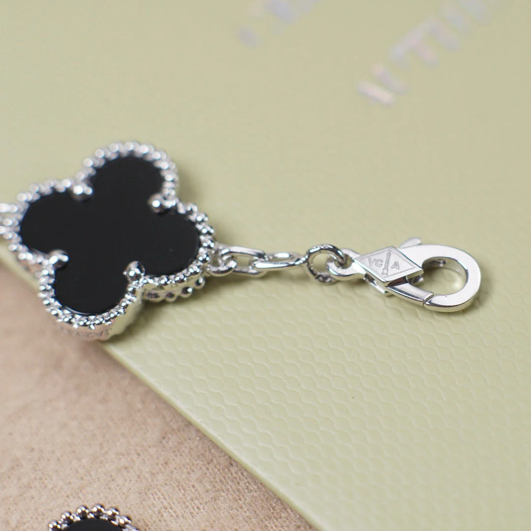 [VA]CLOVER 5 MOTIF ONYXS  BRACELET SILVER