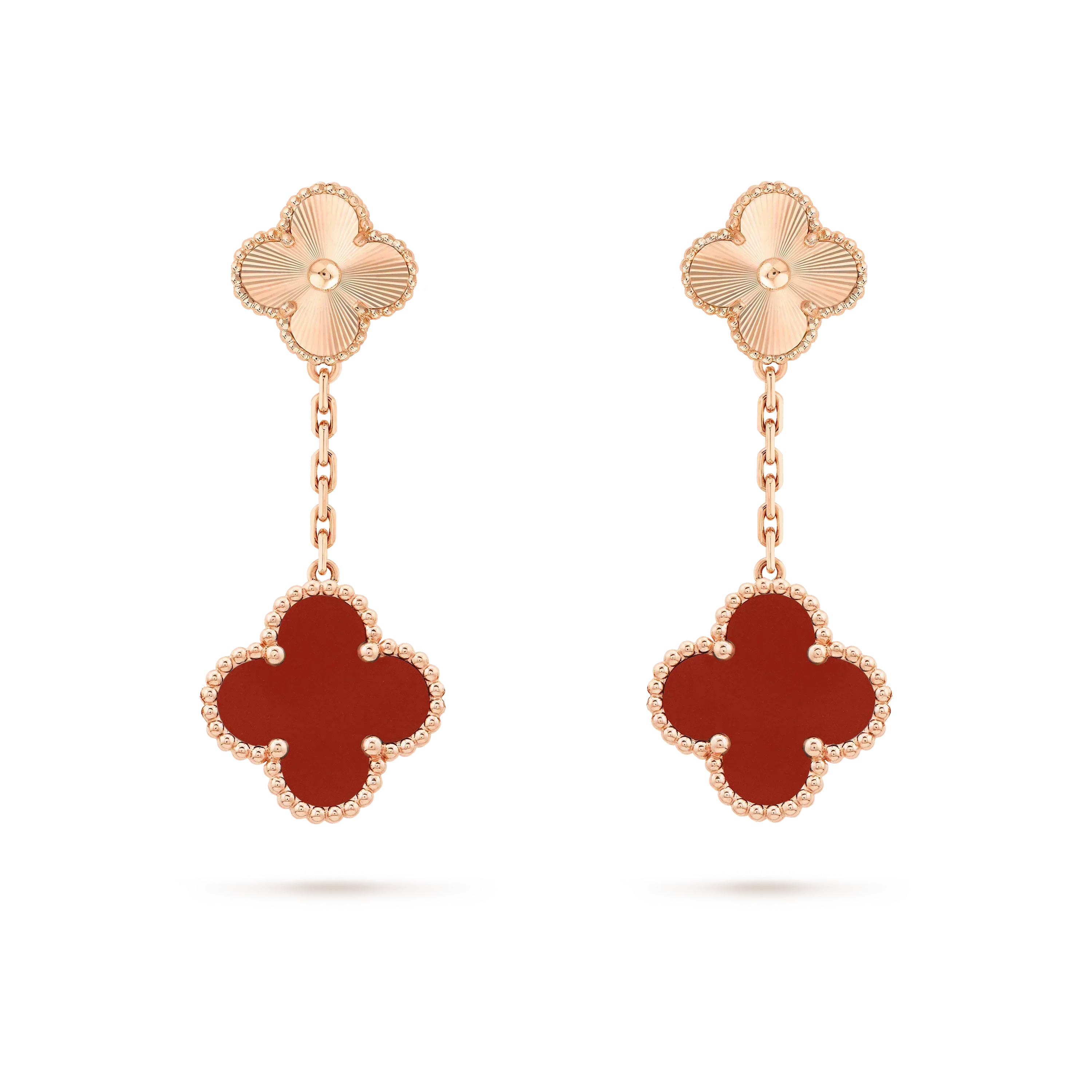 [VA]CLOVER 2 MOTIF  LASER CARNELIAN EARRINGS