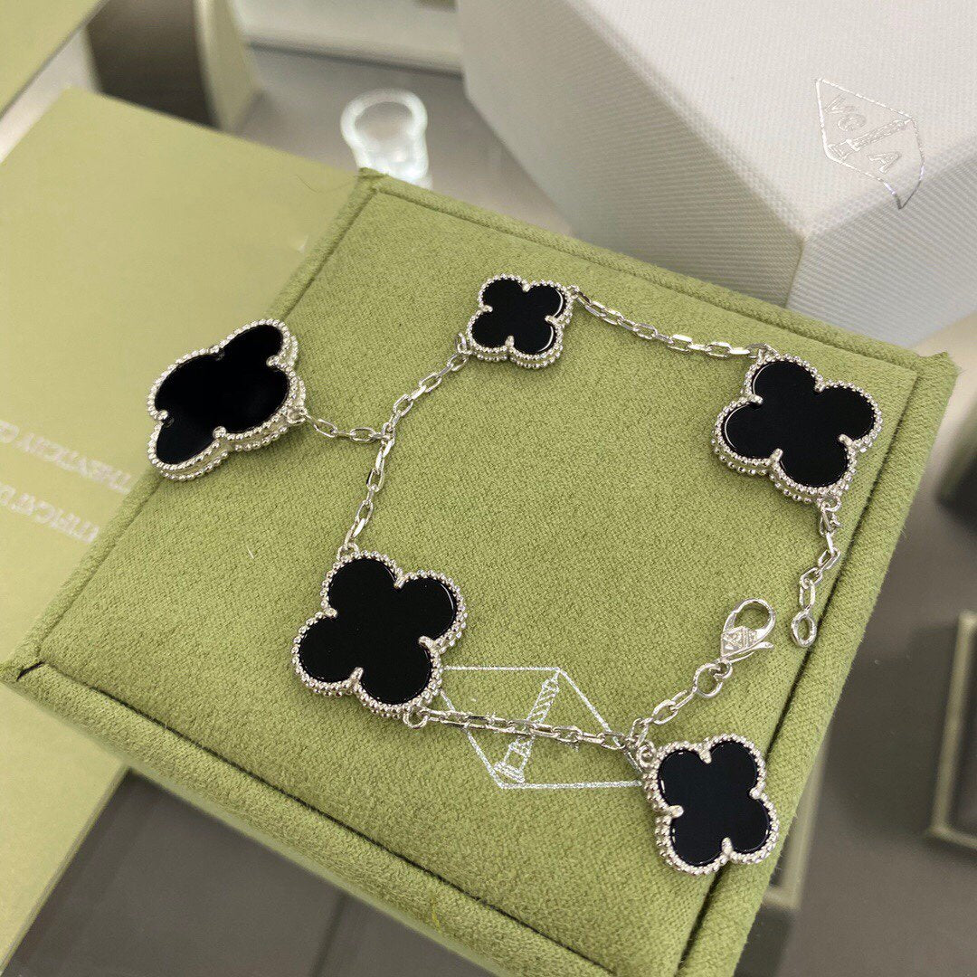 [VA]CLOVER 5 MOTIFS SIVLER ONYX BRACELET