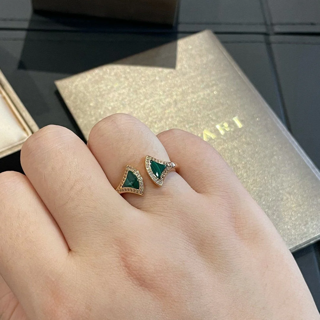[BV]DREAM MALACHITE DIAMOND OPEN RING