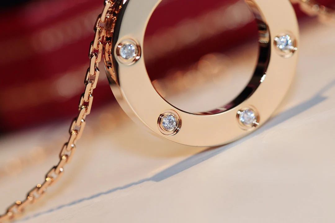 [CT]LOVE NECKLACE 16MM 6 DIAMONDS PINK GOLD