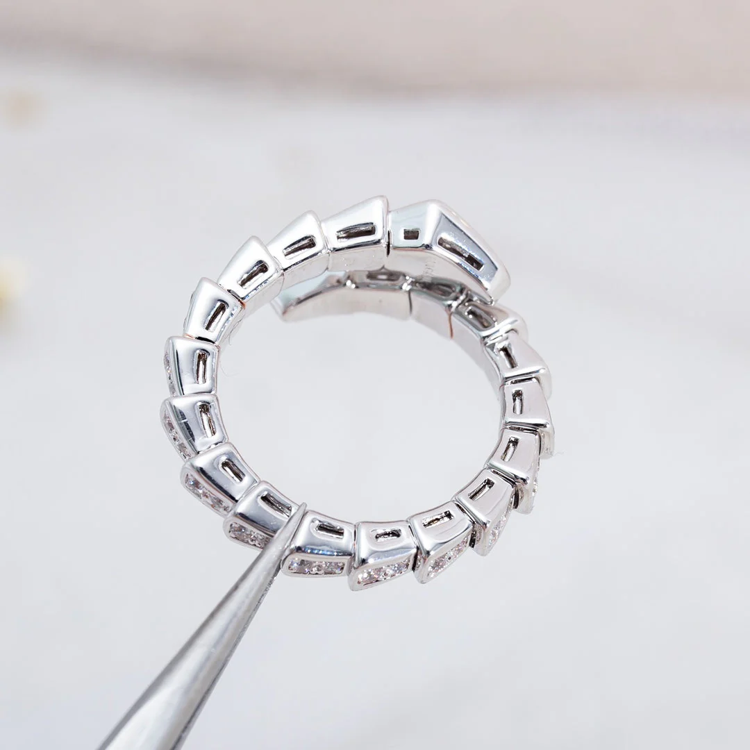 [BV]SERPENTI RING SILVER DIAMOND PAVED 4MM