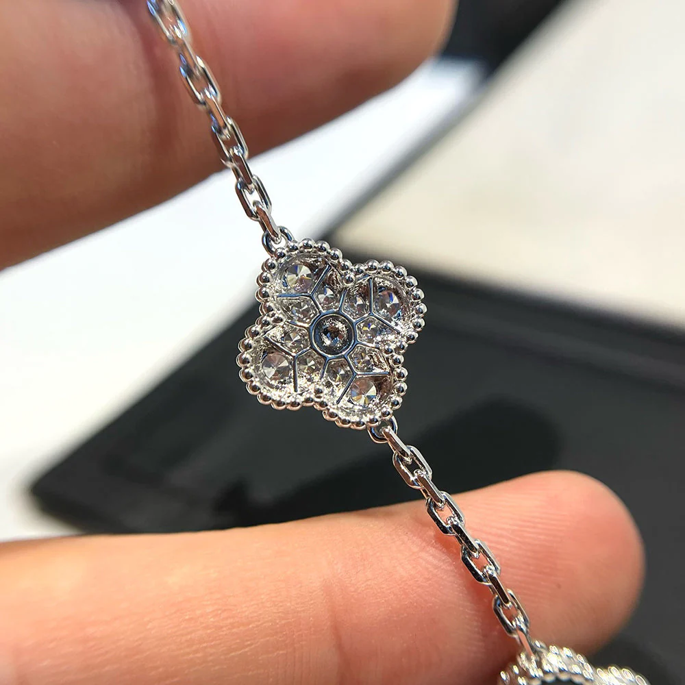 [VA]CLOVER 5 MOTIF ONYXS DIAMOND BRACELET SILVER