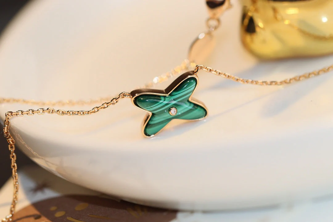 [CH]JEUX MALACHITE 1 DIAMOND PINK GOLD NECKLACE