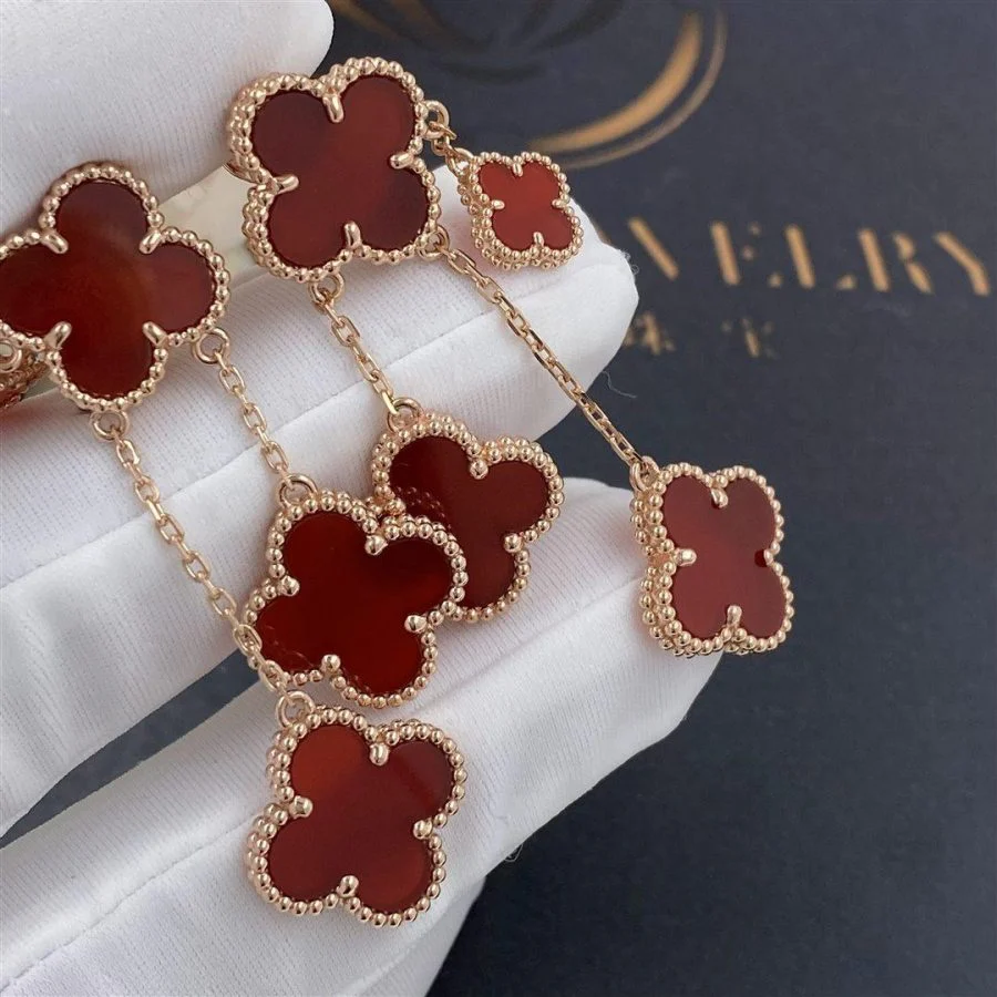 [VA]CLOVER EARRINGS CARNELIAN 4 MOTIFS PINK GOLD