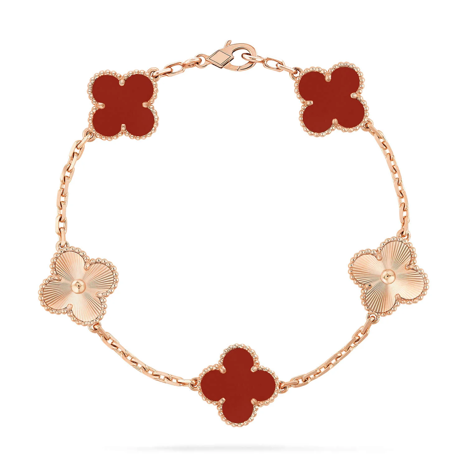 [VA]CLOVER  5 MOTIFS CARNELIAN GOLD BRACELET