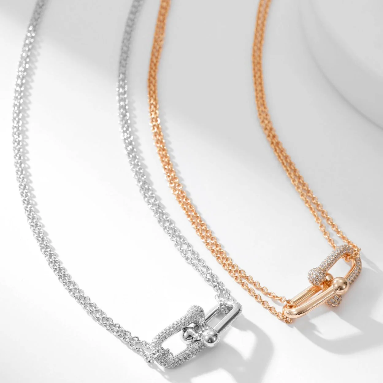 [TF]HARDWEAR DIAMOND PEDANT DOUBLE CHAIN NECKLACE