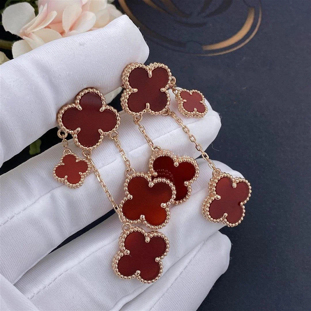 [VA]CLOVER EARRINGS CARNELIAN 4 MOTIFS PINK GOLD