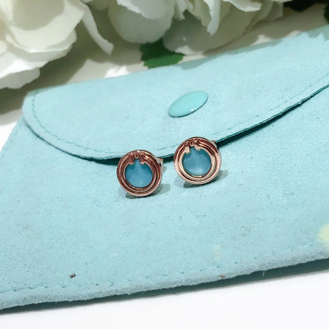 [TF]TURQUOISE CIRCLE WHITE GOLD EARRINGS