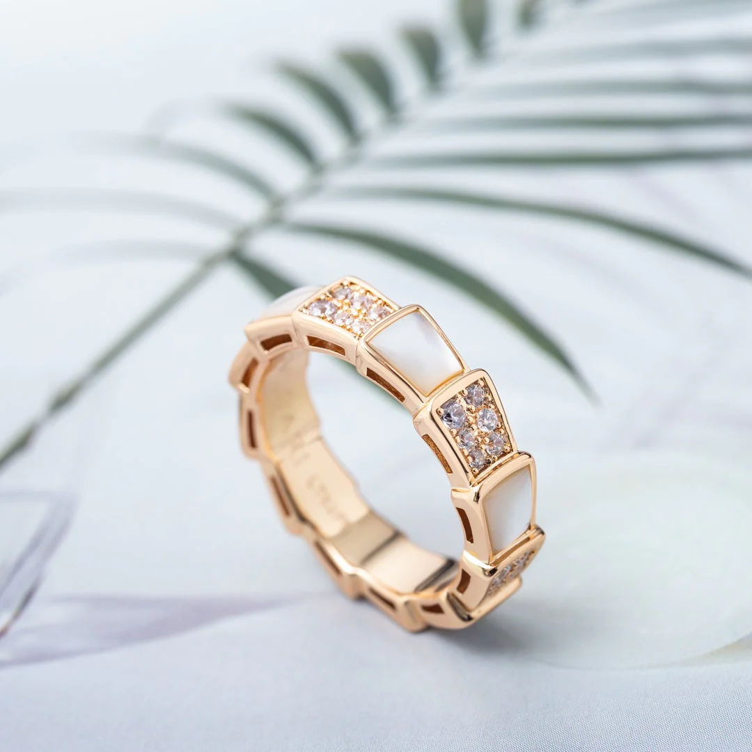 [BV]SERPENTI RING PINK GOLD MOP DIAMOND PAVED 4MM
