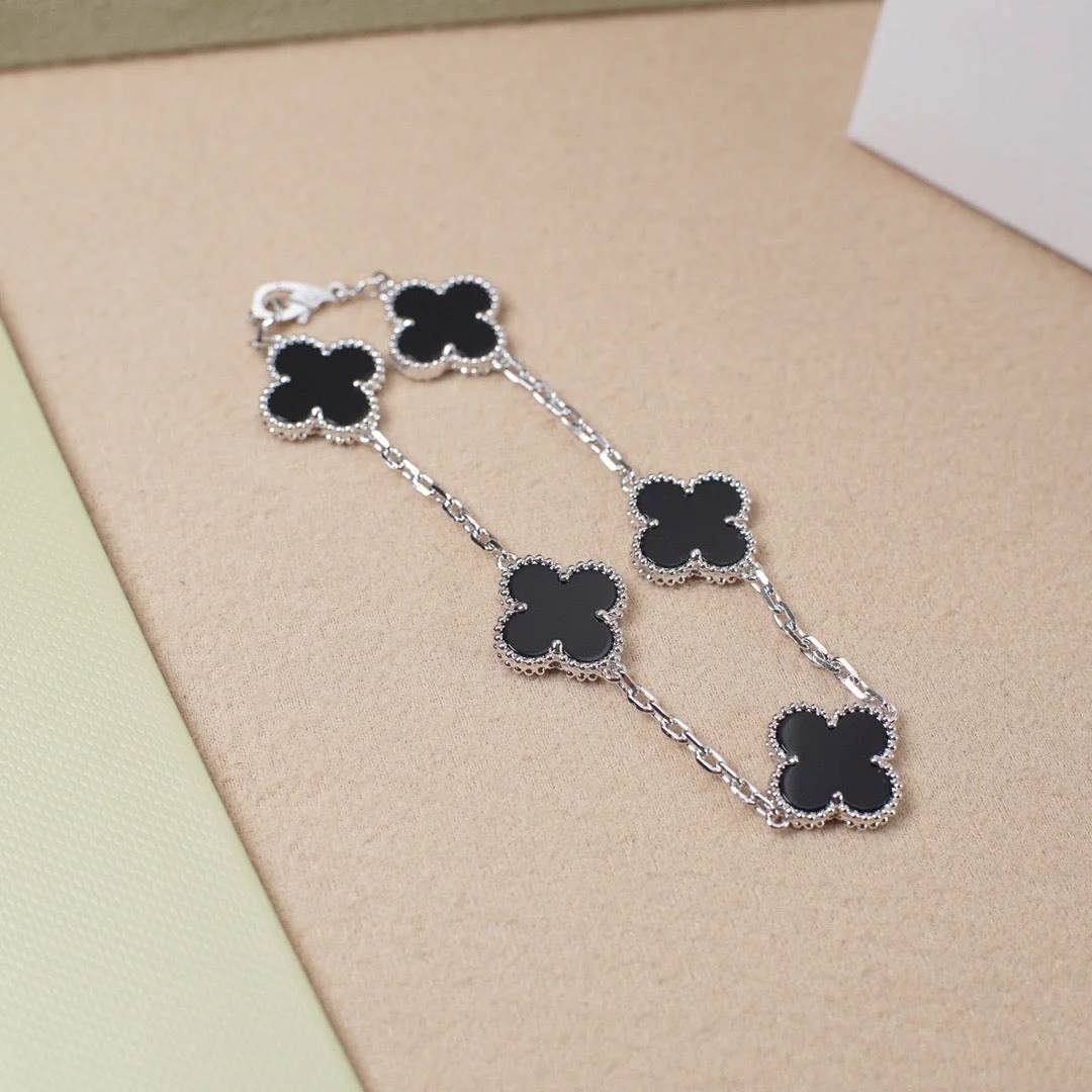 [VA]CLOVER 5 MOTIF ONYXS  BRACELET SILVER