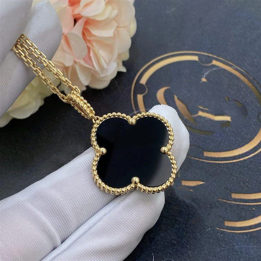 [VA]CLOVER 25MM GOLD ONYX BIG CLOVER NECKLACE