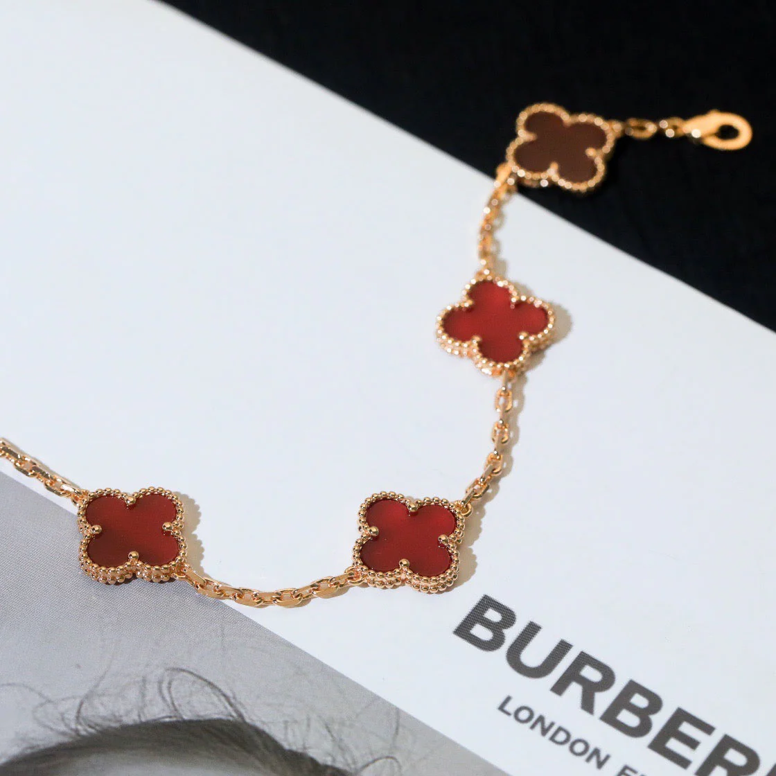 [VA]CLOVER 5 MOTIFS RED AGATE  BRACELET