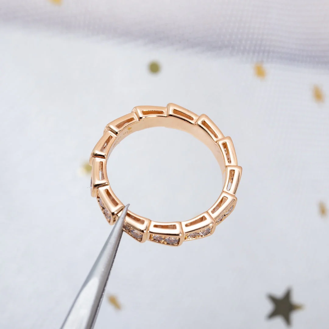 [BV]SERPENTI RING PINK GOLD DIAMOND PAVED 3MM