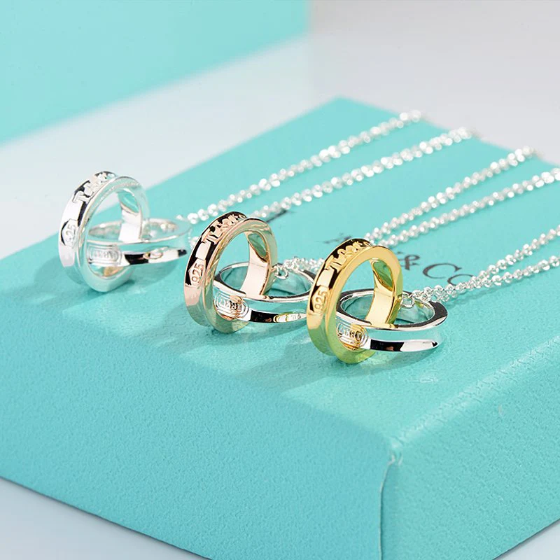 [TF]NECKLACE FEMALE DOUBLE RING DOUBLE CIRCLE COUPLE PENDANT