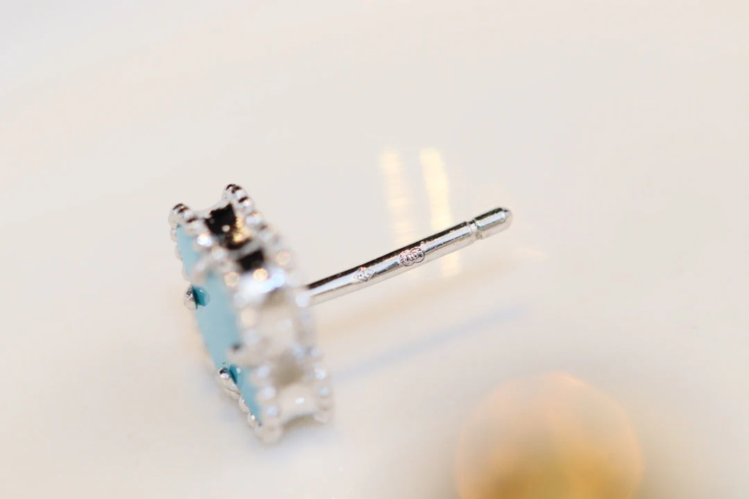 [VA]CLOVER MINI TURQUOISE SILVER STUD EARRINGS
