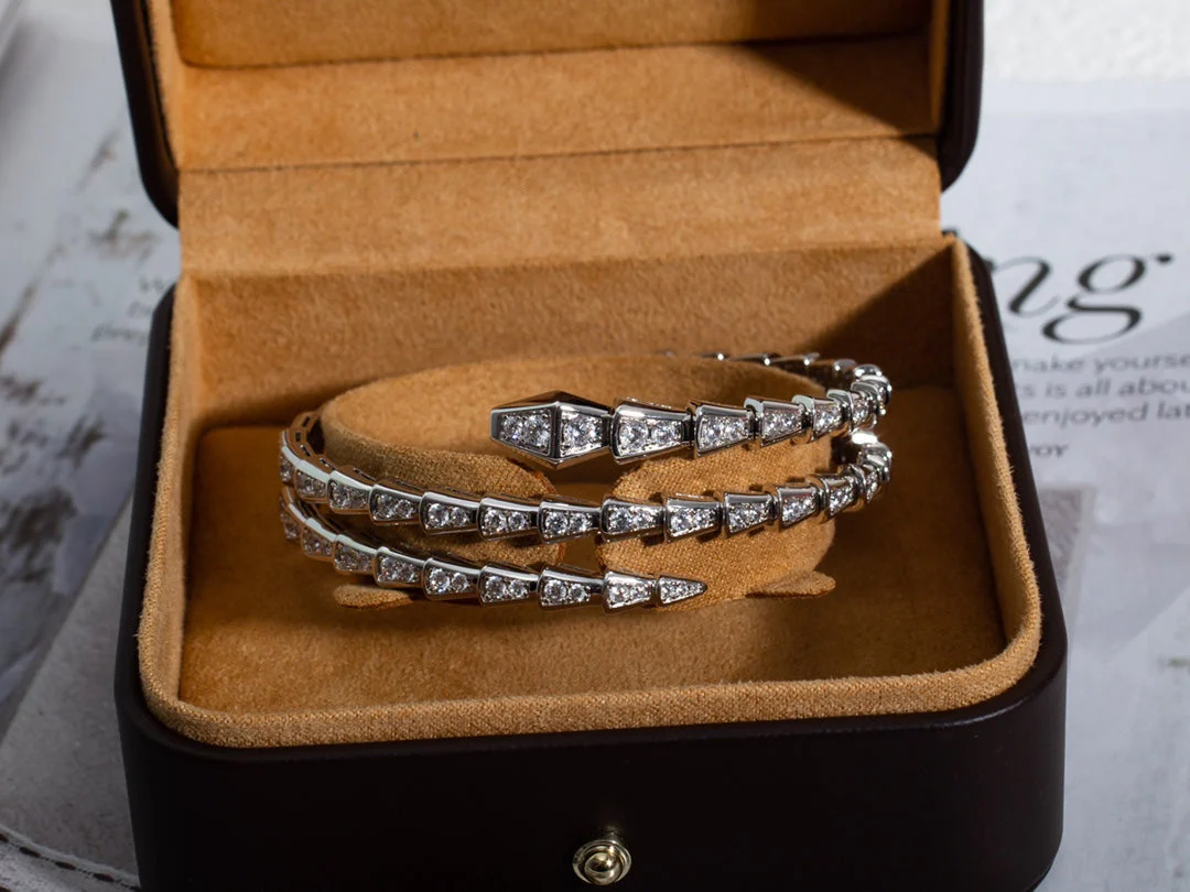 [BV]SERPENTI BRACELET SILVER DIAMOND DOUBLE ROW