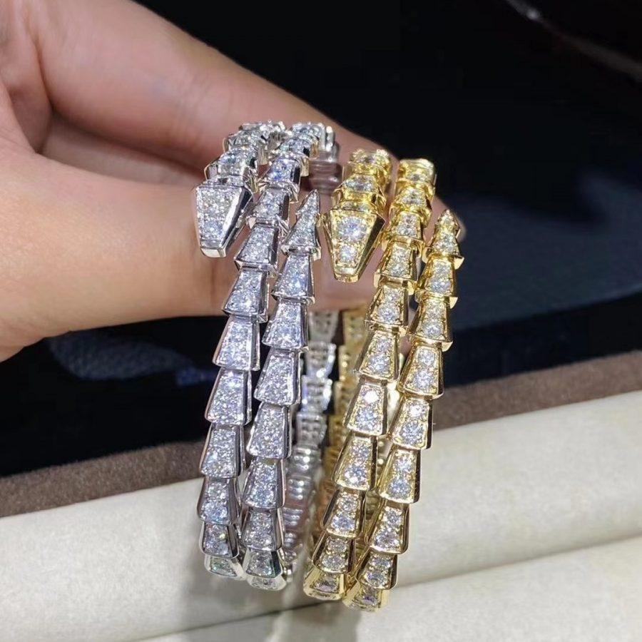 [BV]SERPENTI BRACELET GOLD DIAMOND DOUBLE ROW