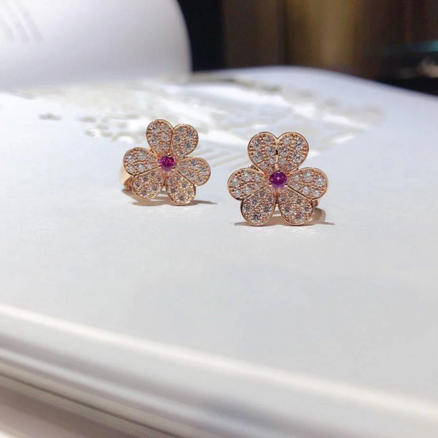 [VA]FRIVOLE PINK GOLD FLOWER DIAMOND EARRINGS