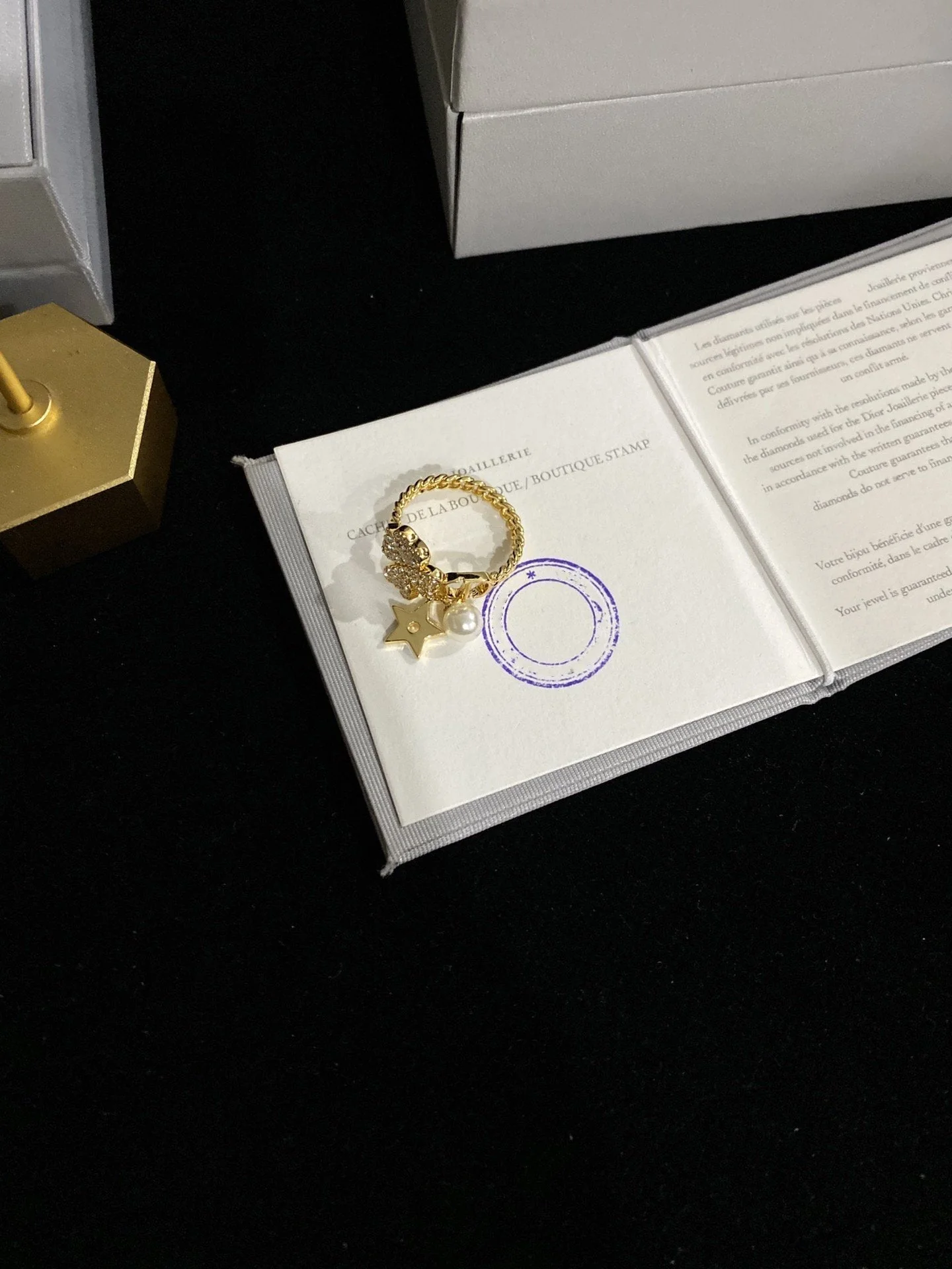 [CD]STAR PEARL CLOVER GOLD DIAMOND RING