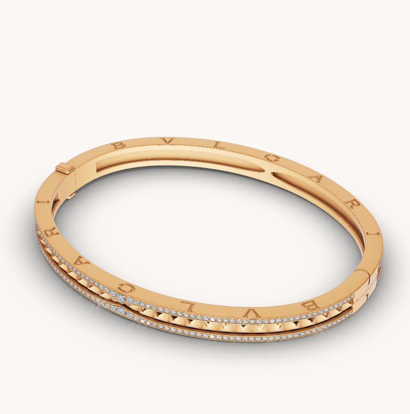 [BV]ZERO 1 SPIRAL AND PAVED DIAMOND GOLD BRACELET