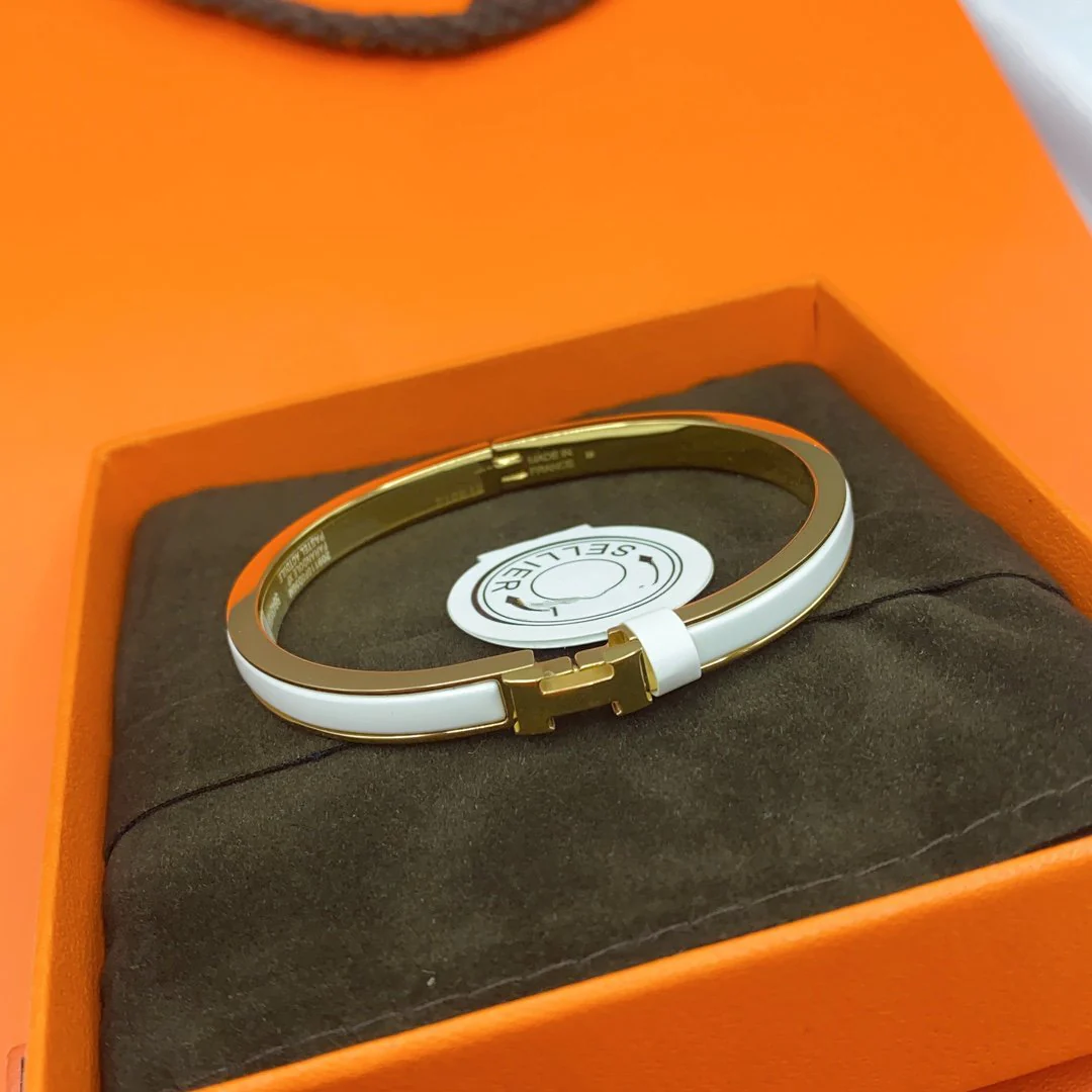 [Hmes]CLASSIC HM CLIC WHITE 8MM ENAMEL BRACELET