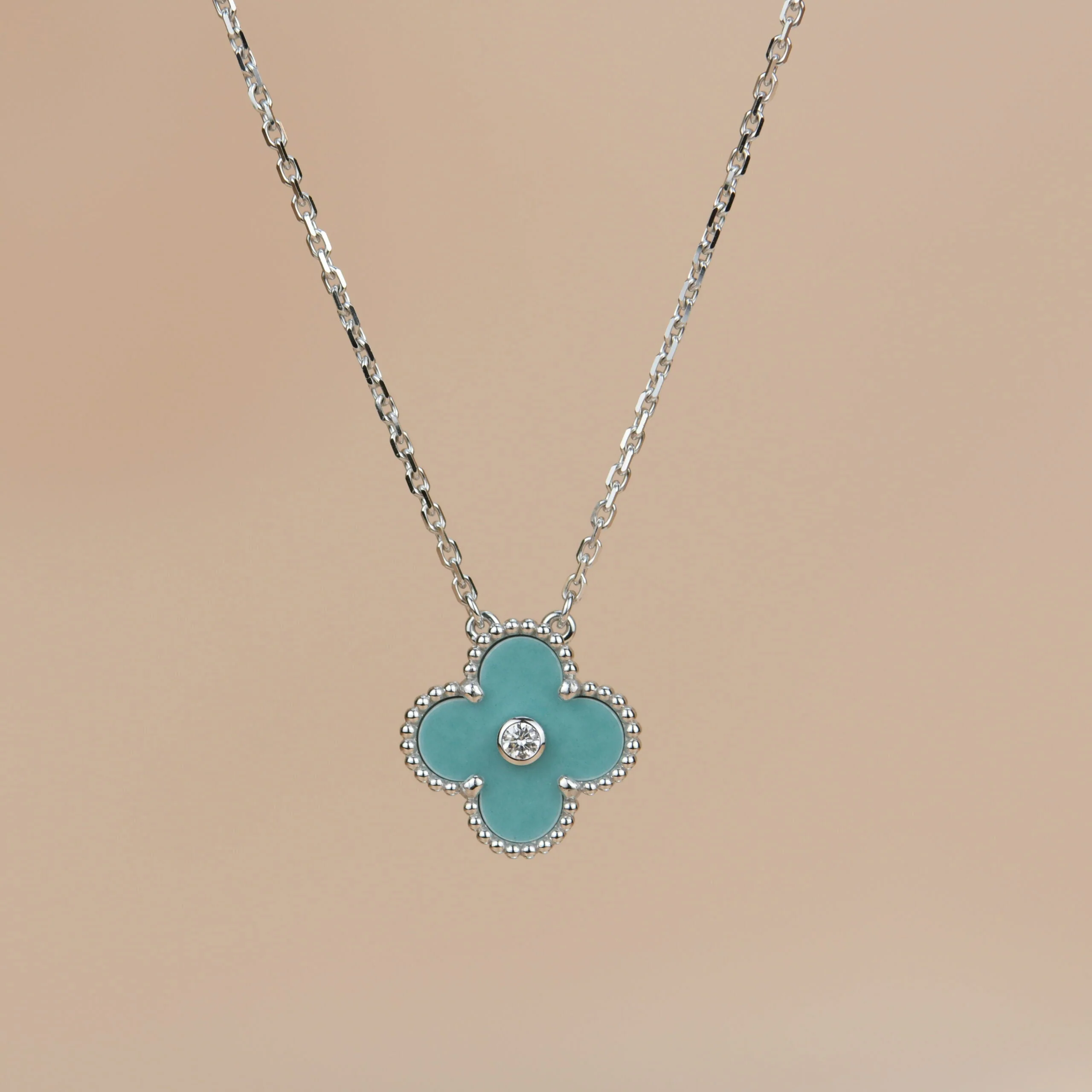 [VA]CLOVER 15MM DIAMOND SVRES PORCELAIN  NECKLACE SILVER