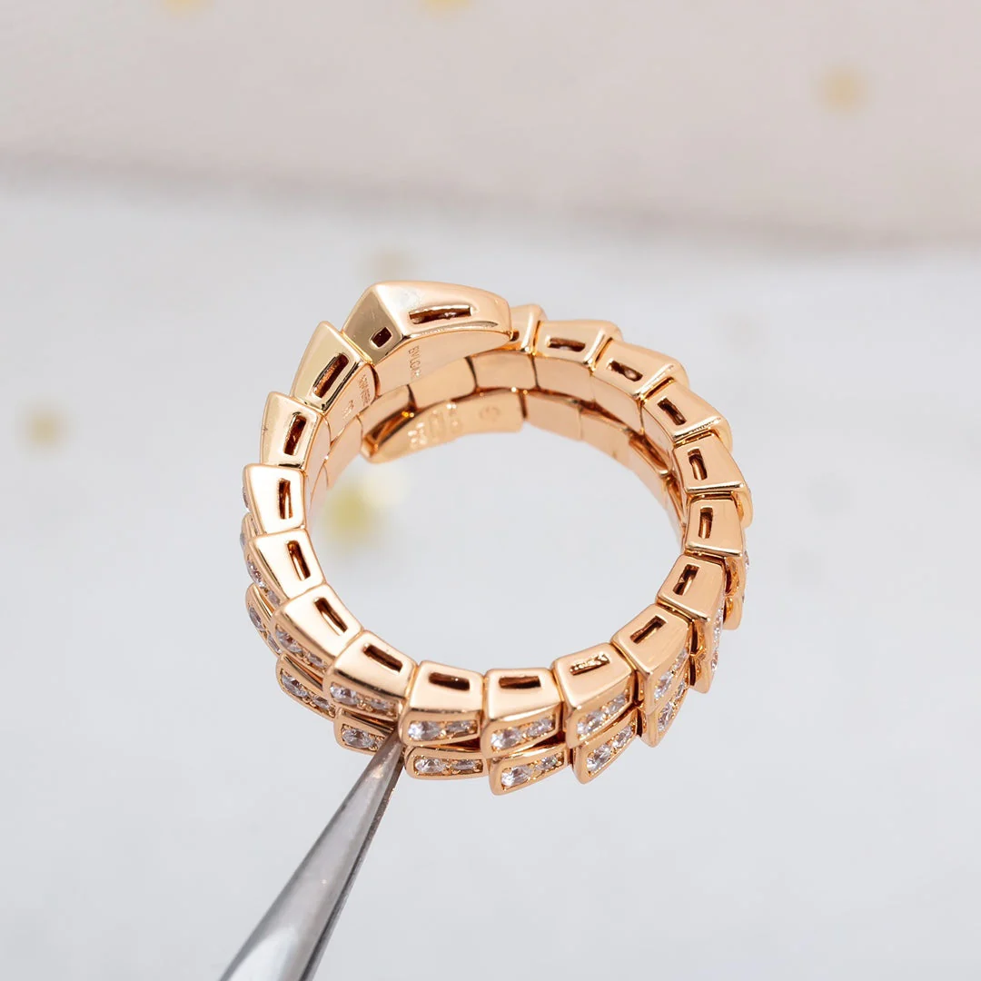 [BV]SERPENTI RING PINK GOLD DIAMOND DOUBLE ROW