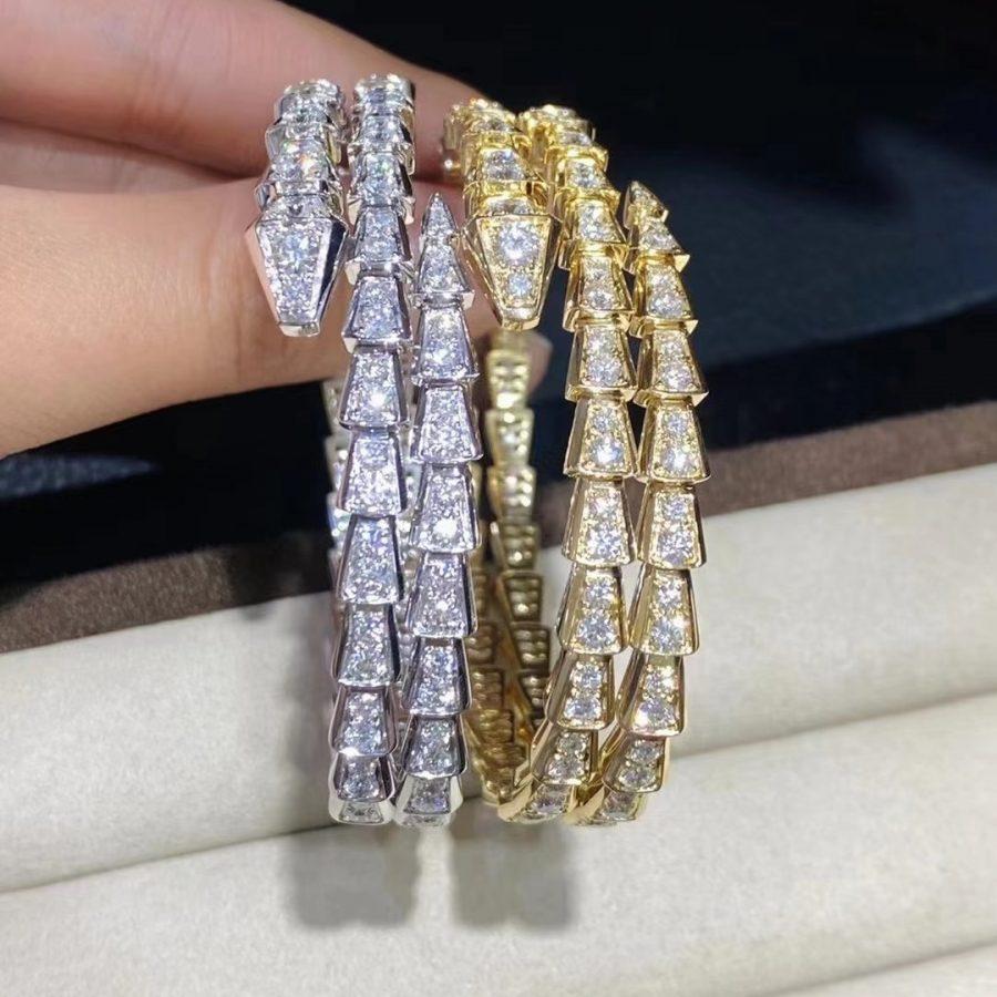 [BV]SERPENTI BRACELET GOLD DIAMOND DOUBLE ROW
