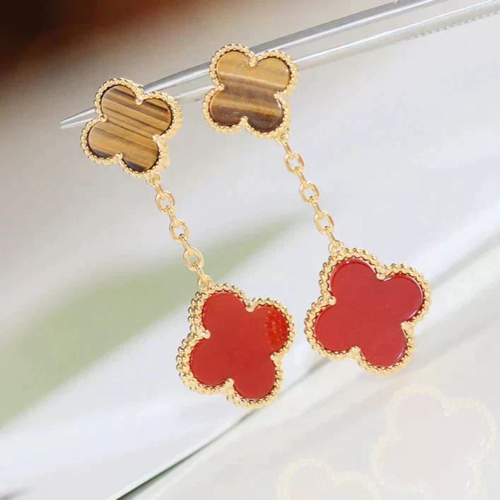 [VA]CLOVER  2 MOTIF  TIGER EYE CARNELIAN EARRINGS