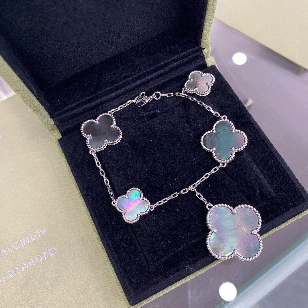 [VA]CLOVER 5 MOTIFS SIVLER DARK MOP BRACELET