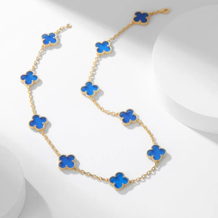 [VA]CLOVER 10 MOTIFS BLUE AGATE NECKLACE