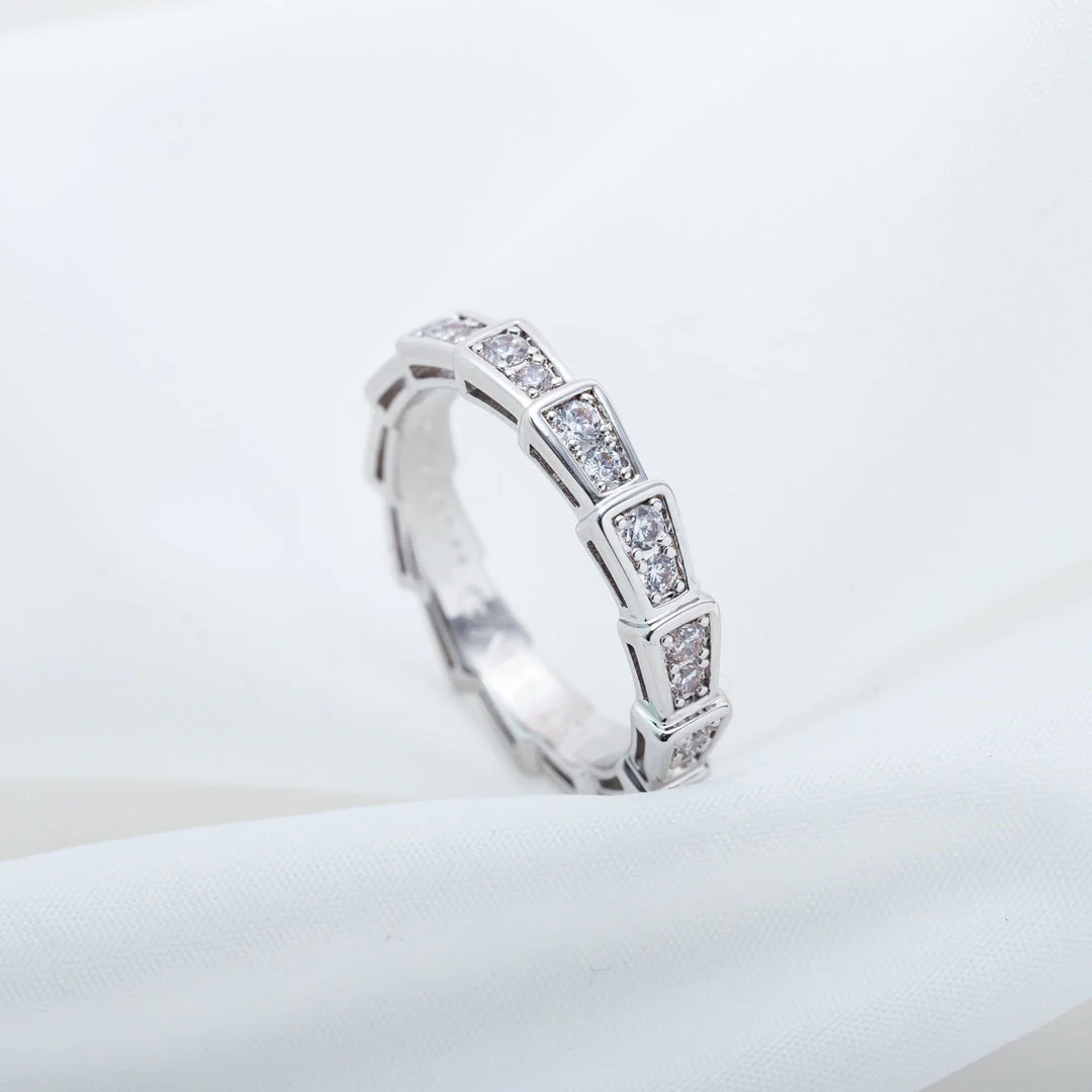 [BV]SERPENTI RING SILVER DIAMOND PAVED 3MM