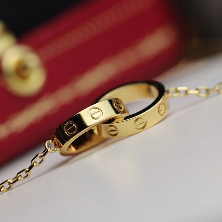 [CT]LOVE NECKLACE DOUBLE RING GOLD