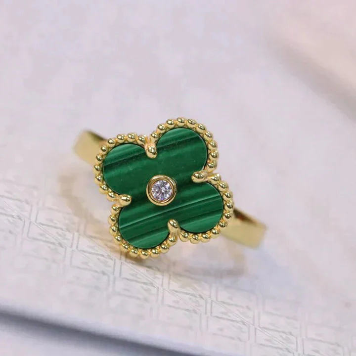 [VA]CLOVER MALACHITE RING GOLD DIAMOND