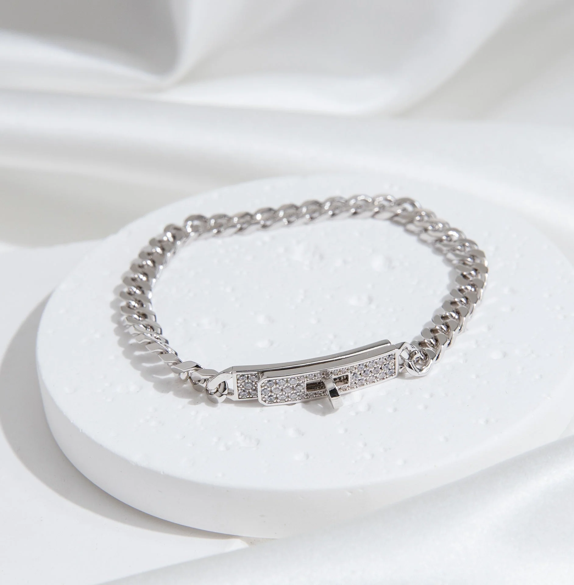 [CT]KELLY CHAIN SILVER DIAMOND BRACELET