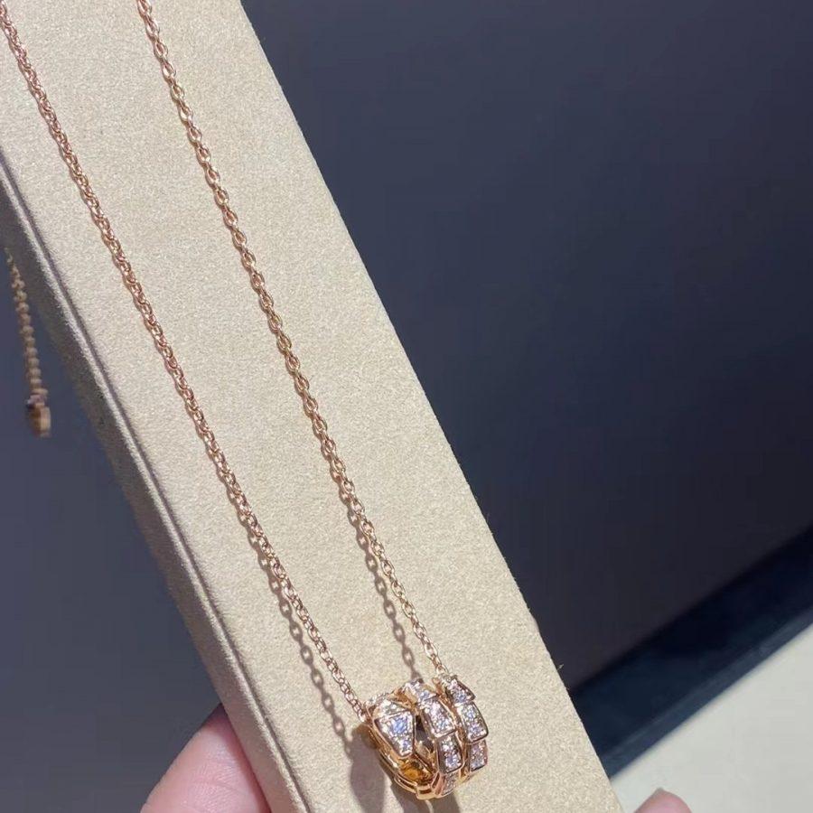 [BV]SERPENTI PINK GOLD NECKLACE DOUBLE RING DIAMOND