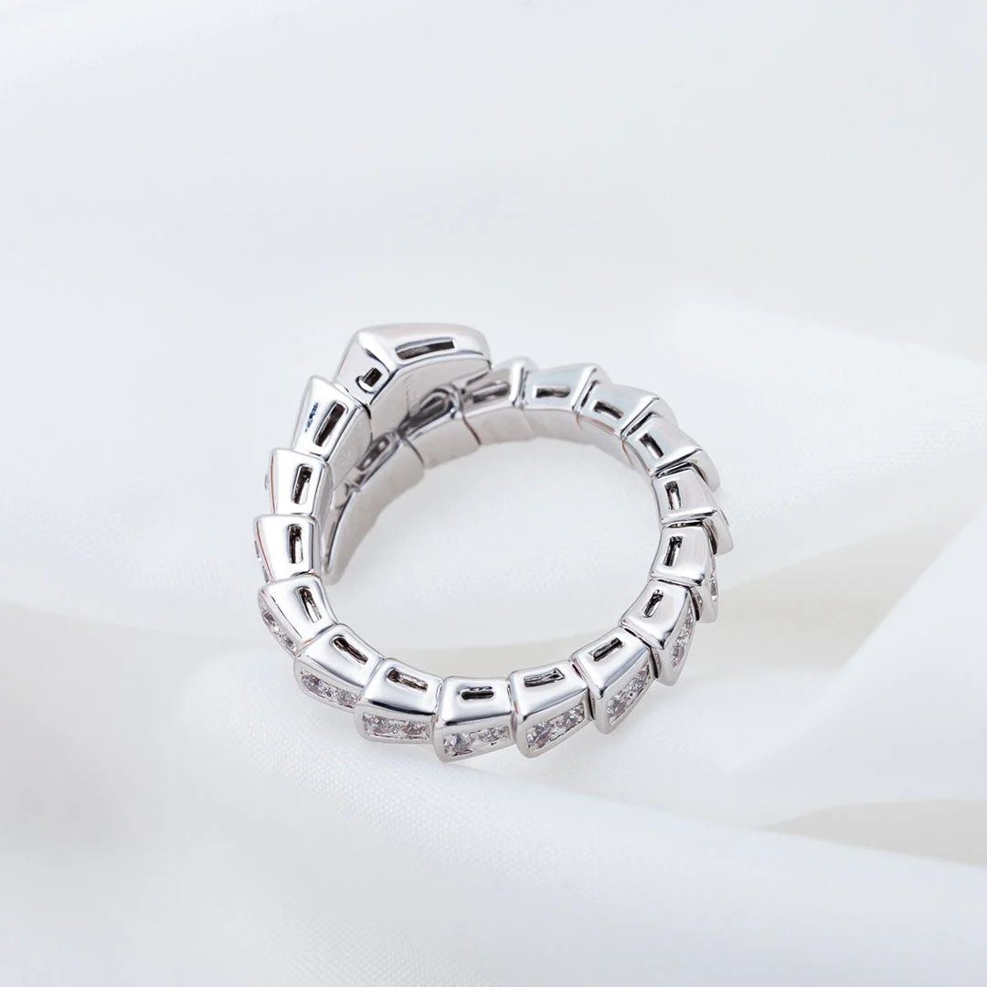 [BV]SERPENTI RING SILVER DIAMOND PAVED 4MM