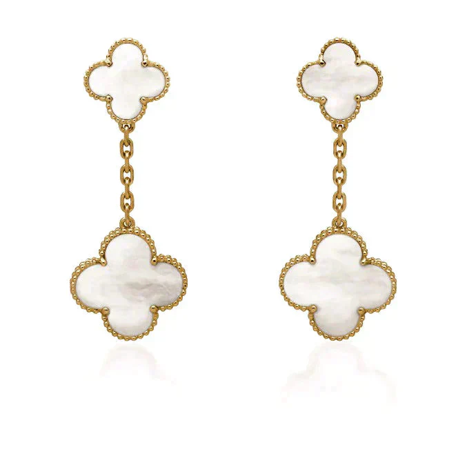 [VA]CLOVER 2 MOTIF WHITE MOP EARRINGS