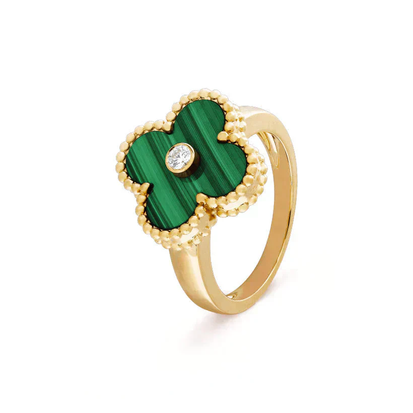 [VA]CLOVER MALACHITE RING GOLD DIAMOND