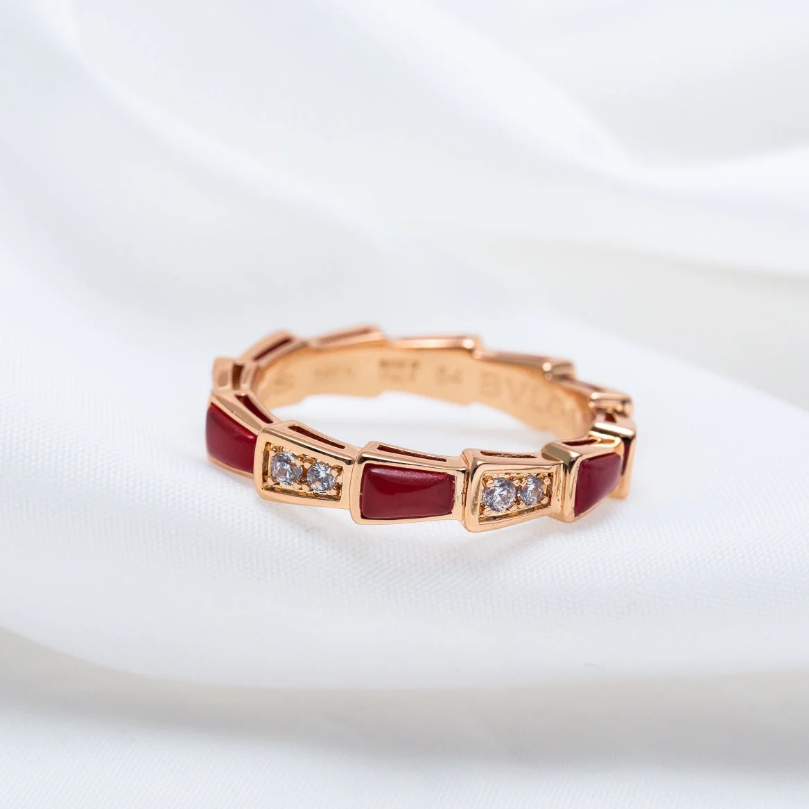 [BV]SERPENTI RING PINK GOLD CARNELIAN DIAMOND 3MM