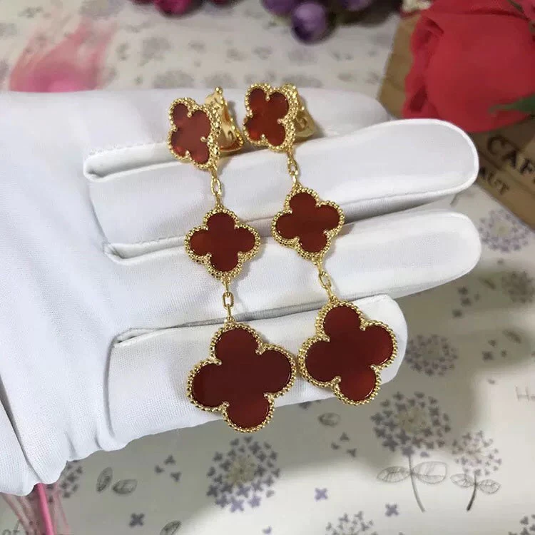 [VA]CLOVER 3 MOTIF CARNELIAN DROP EARRINGS