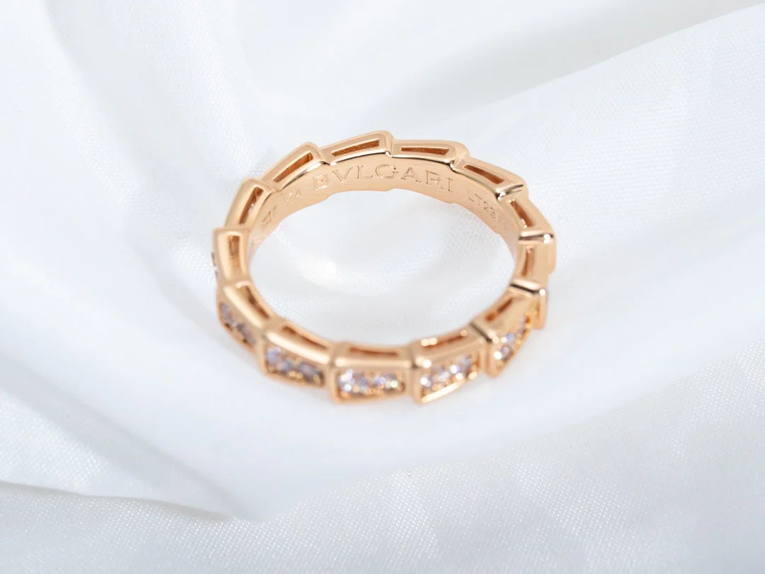 [BV]SERPENTI RING PINK GOLD DIAMOND PAVED 3MM
