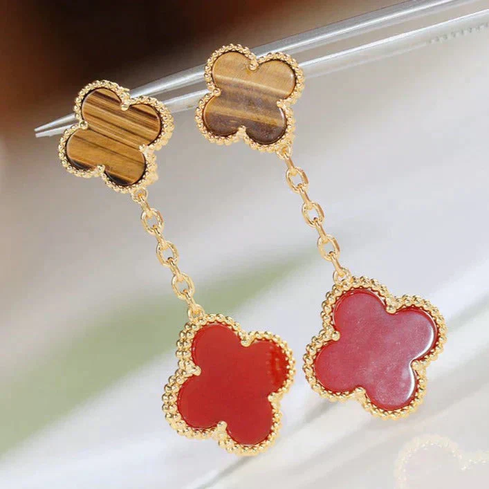 [VA]CLOVER  2 MOTIF  TIGER EYE CARNELIAN EARRINGS